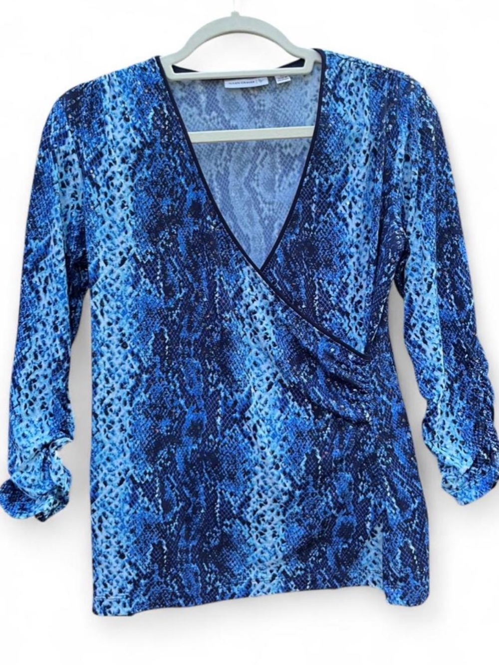 Susan Graver Blue Snakeskin-Print Faux-Wrap Top